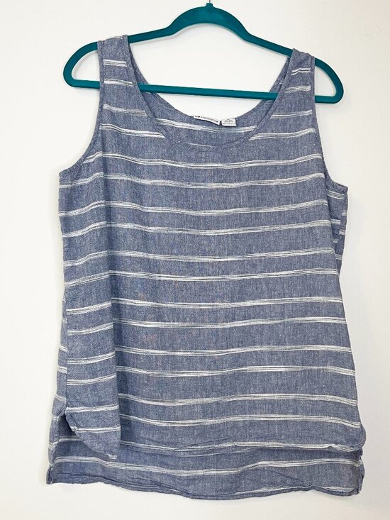 Liz Claiborne Tops - Liz Claiborne Linen Blend Striped Tank Top Blue White Sleeveless XL Coastal